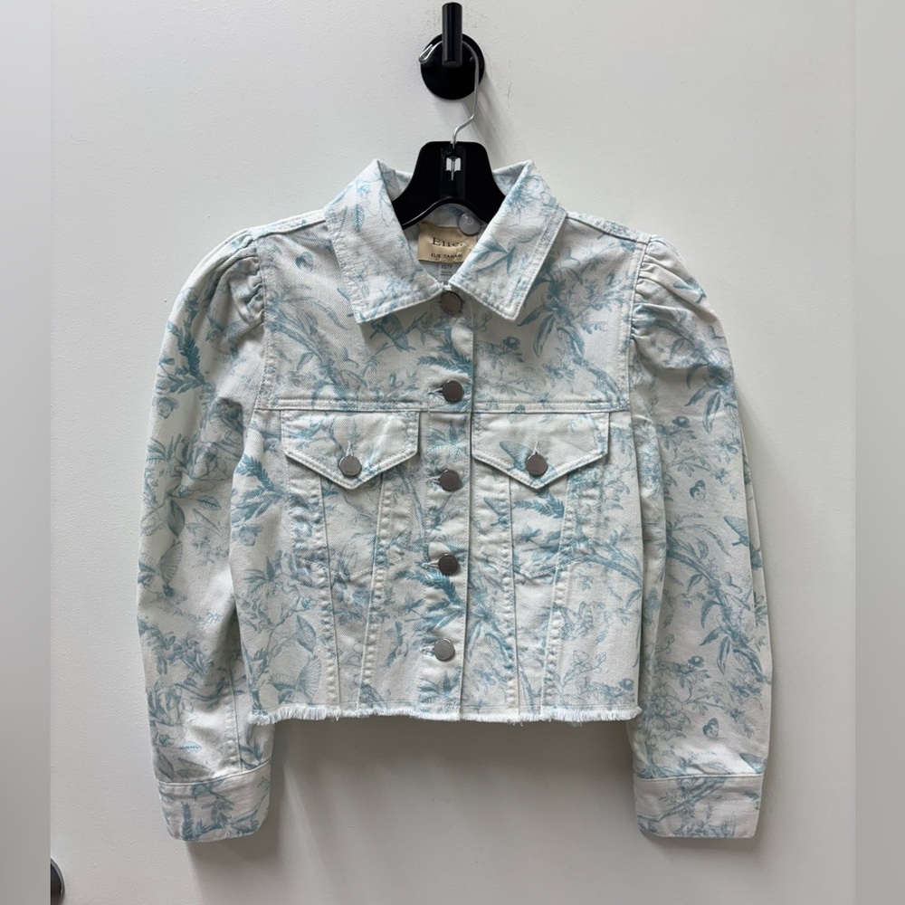 NWT Elie Tahari Light Blue Floral Denim Jacket in White
